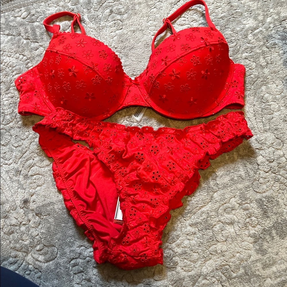 PINK Victoria's Secret Red Lace Lingerie Set